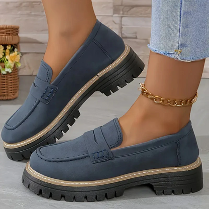 Women's Plus Size Casual Retro Suede Loafers with Chunky Heel Platform