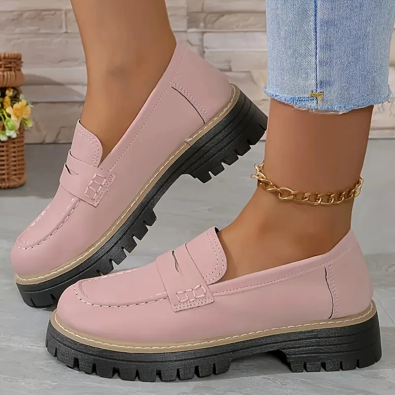 Women's Plus Size Casual Retro Suede Loafers with Chunky Heel Platform