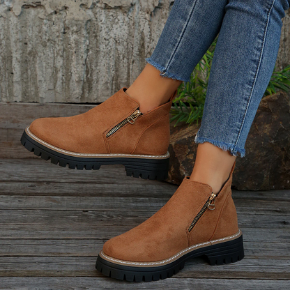 Women's Metro Chelsea Boots - Side-Zip Suede Ankle Boots with Chunky Heel