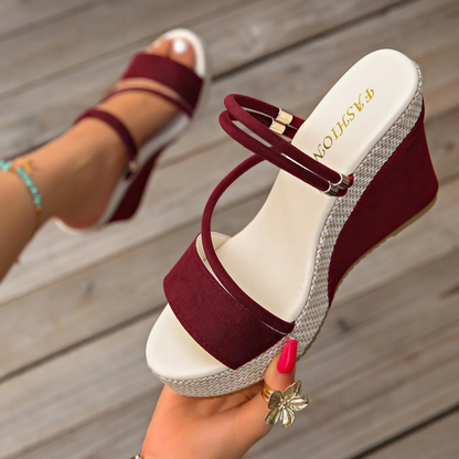 Women’s VelvetAir Ankle-Strap Platform Wedge Sandals – Breathable Suede Elegant Shoes