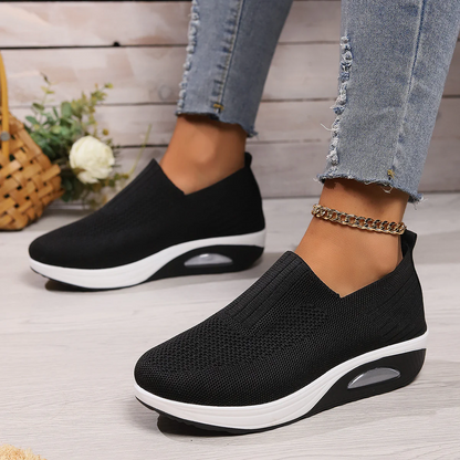 Women's Plus Size Low-Top Knit Wedge Sneakers - Breathable Round-Toe Height-Increasing Casual Shoes for Spring/Summer