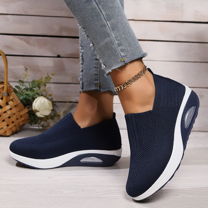 Women's Plus Size Low-Top Knit Wedge Sneakers - Breathable Round-Toe Height-Increasing Casual Shoes for Spring/Summer