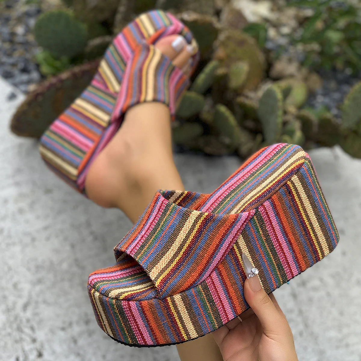 Women’s Sienna Leopard Platform Sandals – 10 cm Thick Heel Chunky Summer Slides