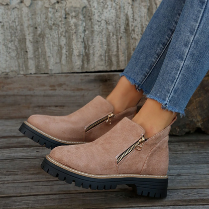 Women's Metro Chelsea Boots - Side-Zip Suede Ankle Boots with Chunky Heel