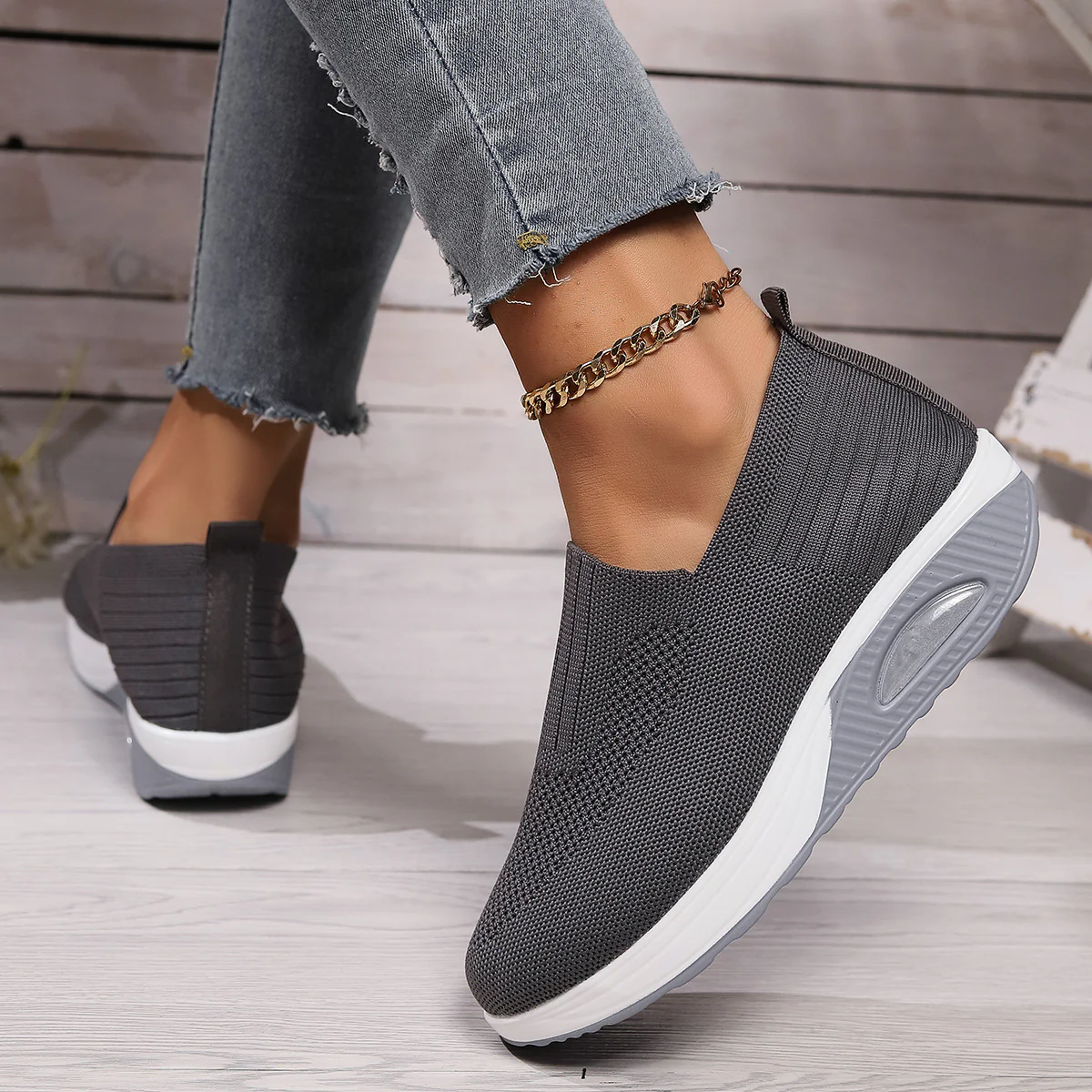Women's Plus Size Low-Top Knit Wedge Sneakers - Breathable Round-Toe Height-Increasing Casual Shoes for Spring/Summer