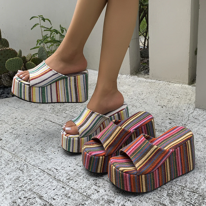 Women’s Sienna Leopard Platform Sandals – 10 cm Thick Heel Chunky Summer Slides