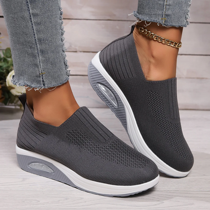 Women's Plus Size Low-Top Knit Wedge Sneakers - Breathable Round-Toe Height-Increasing Casual Shoes for Spring/Summer