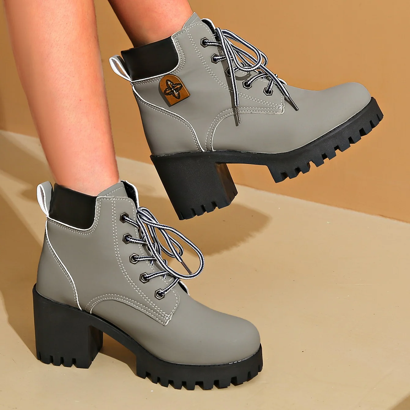 Women's Cowhide Metropolitan Combat Boot - Waterproof Block Heel Ankle Boots with Extended Sizes & Commuter-Ready Traction