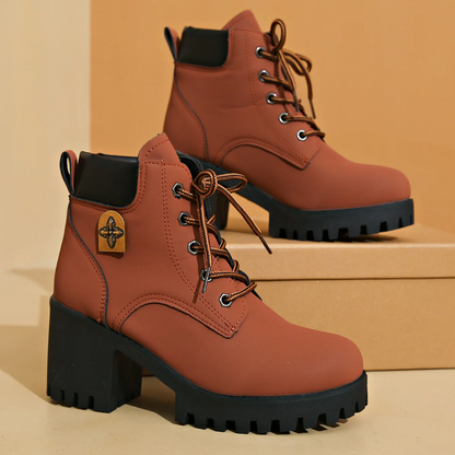 Women's Cowhide Metropolitan Combat Boot - Waterproof Block Heel Ankle Boots with Extended Sizes & Commuter-Ready Traction