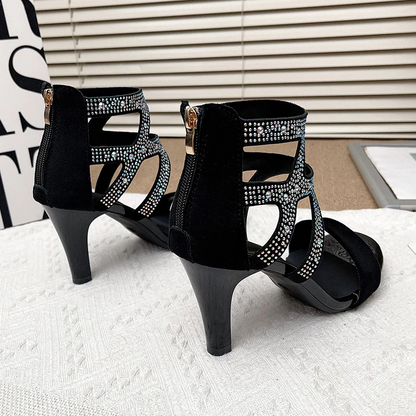 Women’s Aurora Rome Stiletto Heels – Zip Back Suede Open-Toe Sandals