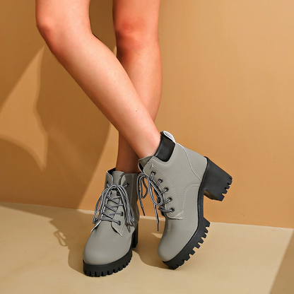 Women's Cowhide Metropolitan Combat Boot - Waterproof Block Heel Ankle Boots with Extended Sizes & Commuter-Ready Traction