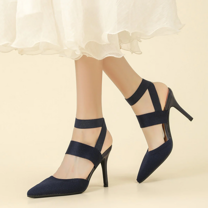 Women’s Amara Fabric Ankle-Strap Stiletto Pumps – Pointed-Toe Hollow Side Elegant Heels
