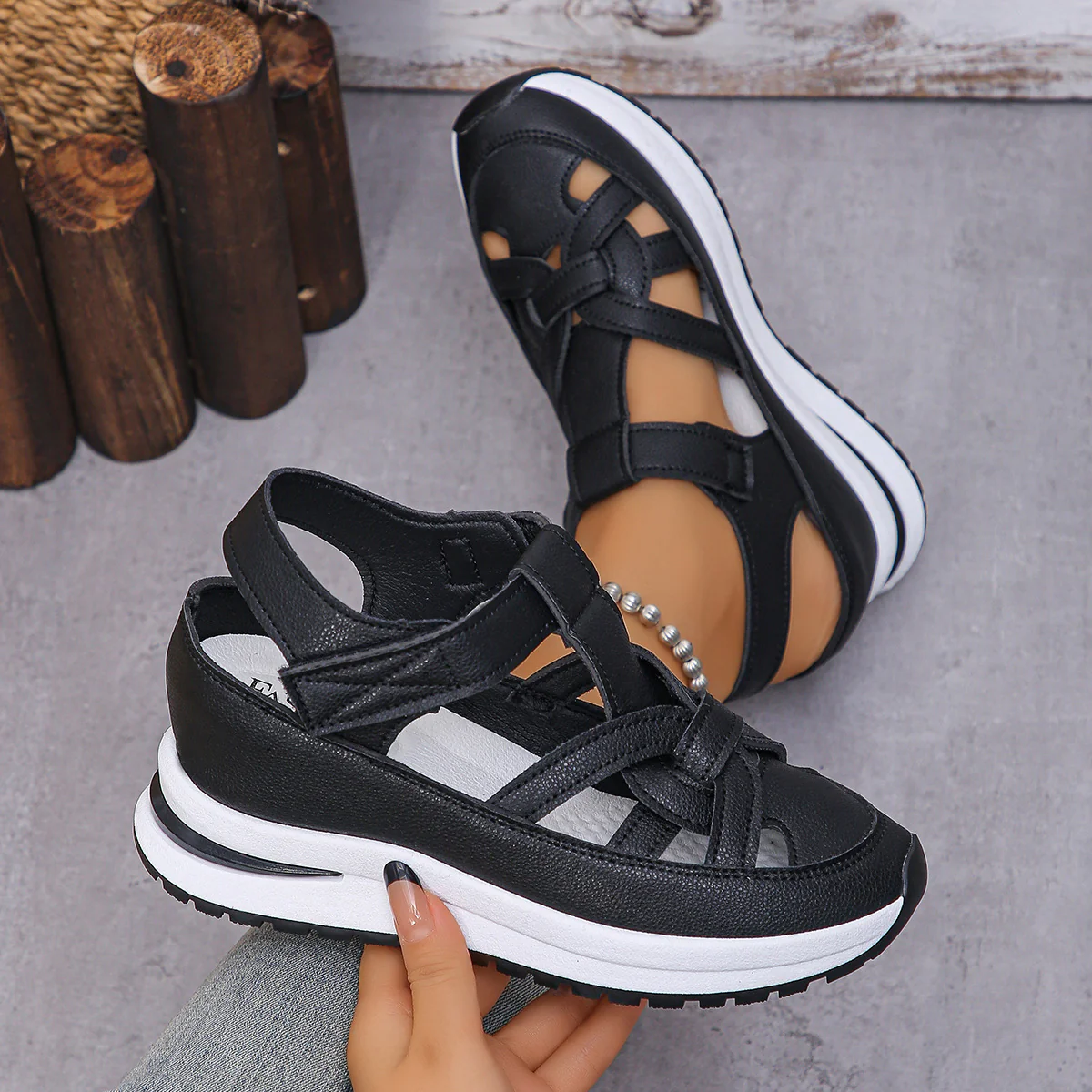 Women's Plus Size Comfort Chunky Gladiator Sandals - Wide Fit Adjustable Roman Style with Airflow Holes