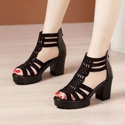 Women’s Alviera Peep-Toe Platform Block Heel Sandals – Soft Sole Roman Style Versatile Chic Sandals
