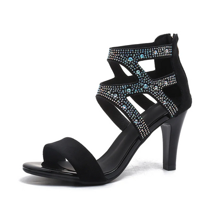Women’s Aurora Rome Stiletto Heels – Zip Back Suede Open-Toe Sandals
