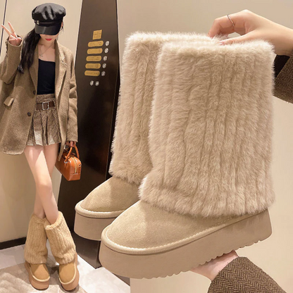 Women's SnugLift Mid Boots - Thermal Platform Snow Boots with Faux Fur