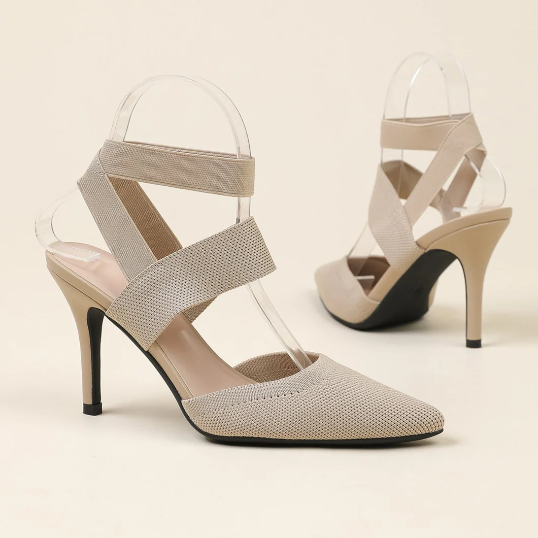 Women’s Amara Fabric Ankle-Strap Stiletto Pumps – Pointed-Toe Hollow Side Elegant Heels