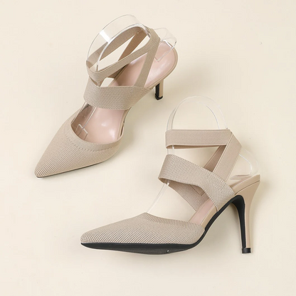 Women’s Amara Fabric Ankle-Strap Stiletto Pumps – Pointed-Toe Hollow Side Elegant Heels