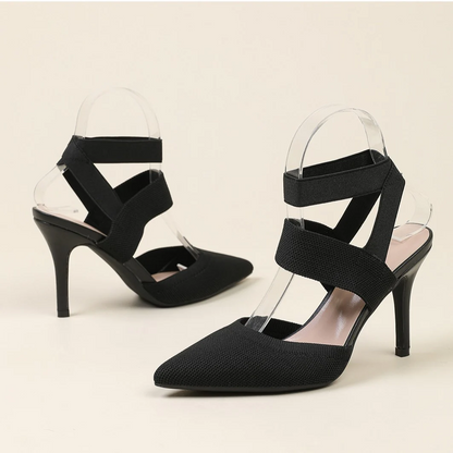 Women’s Amara Fabric Ankle-Strap Stiletto Pumps – Pointed-Toe Hollow Side Elegant Heels