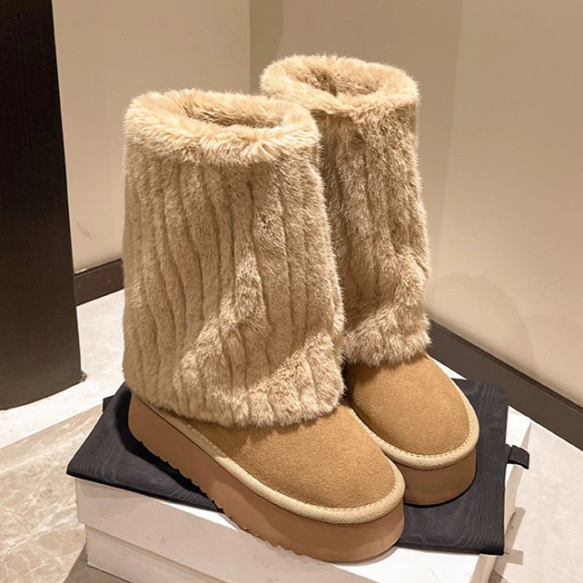 Women's SnugLift Mid Boots - Thermal Platform Snow Boots with Faux Fur