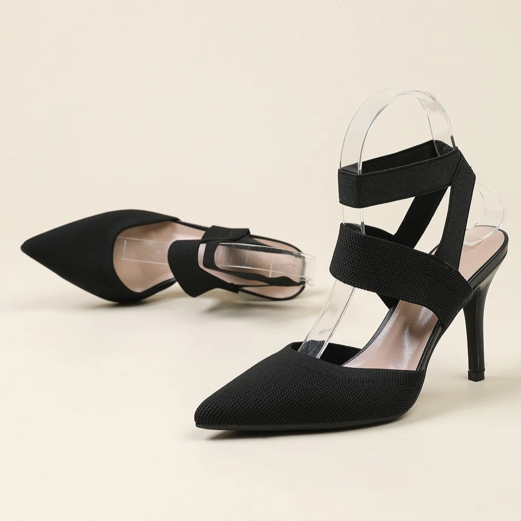 Women’s Amara Fabric Ankle-Strap Stiletto Pumps – Pointed-Toe Hollow Side Elegant Heels