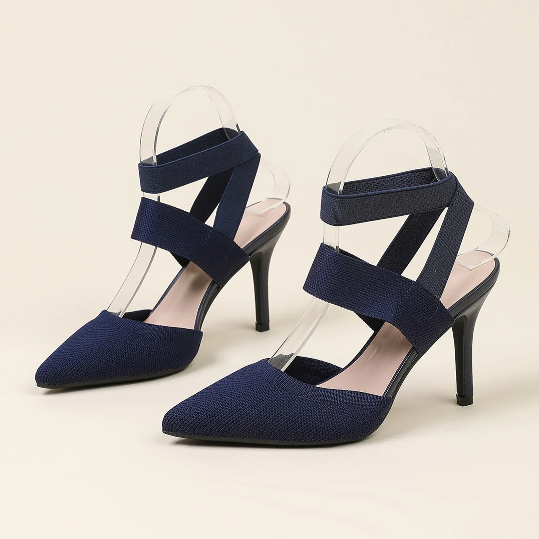 Women’s Amara Fabric Ankle-Strap Stiletto Pumps – Pointed-Toe Hollow Side Elegant Heels