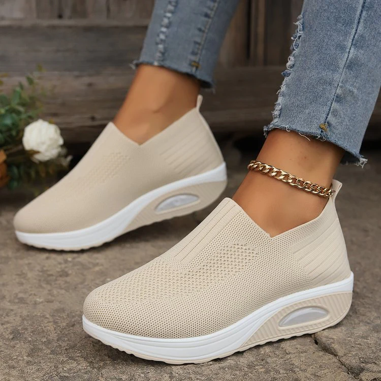 Women's Plus Size Low-Top Knit Wedge Sneakers - Breathable Round-Toe Height-Increasing Casual Shoes for Spring/Summer