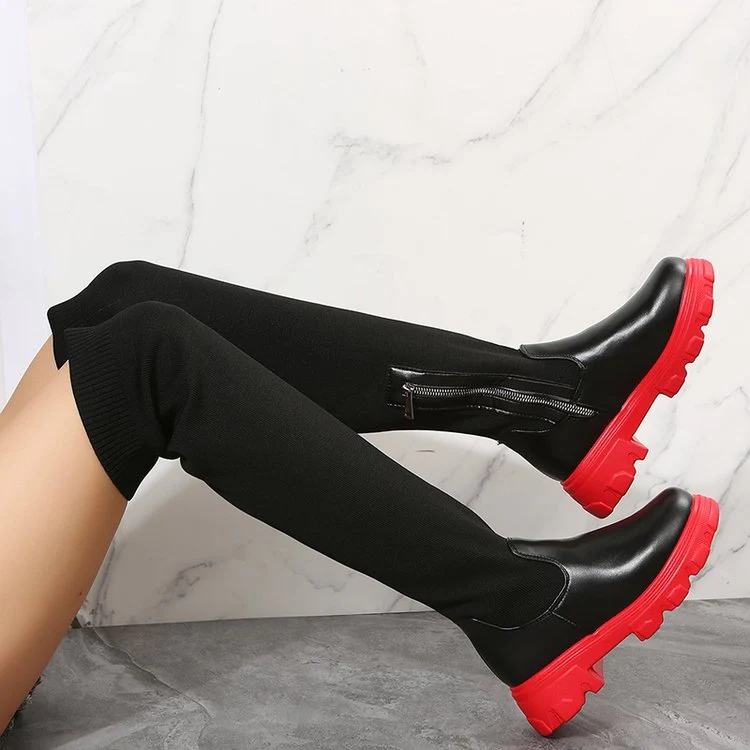 Women's Downtown Stretch Over-The-Knee Boots - Knit & PU Platform Boots