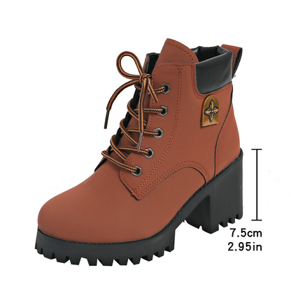 Women's Cowhide Metropolitan Combat Boot - Waterproof Block Heel Ankle Boots with Extended Sizes & Commuter-Ready Traction