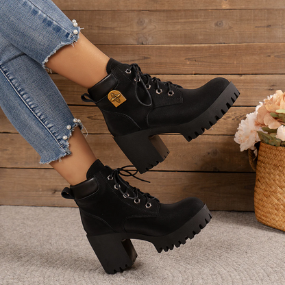 Women's Cowhide Metropolitan Combat Boot - Waterproof Block Heel Ankle Boots with Extended Sizes & Commuter-Ready Traction