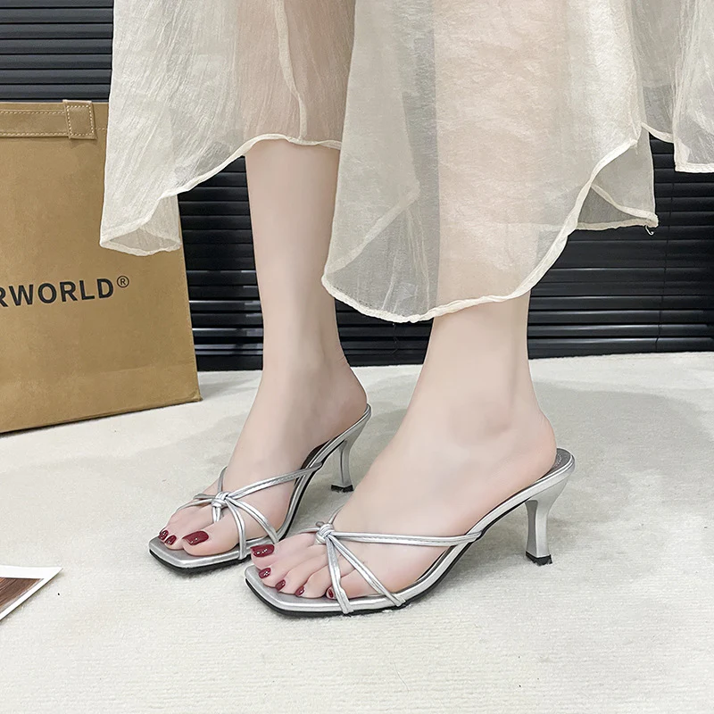Women’s Colette Thong Heeled Slides – French-Style Strappy Toe-Post Stiletto Sandals