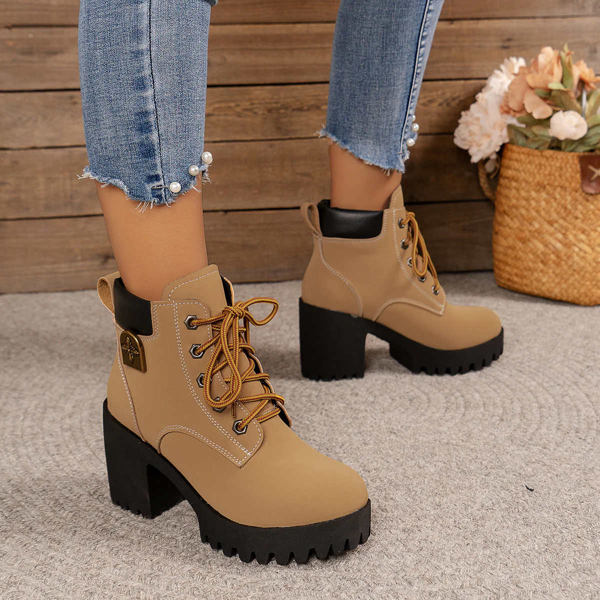 Women's Cowhide Metropolitan Combat Boot - Waterproof Block Heel Ankle Boots with Extended Sizes & Commuter-Ready Traction