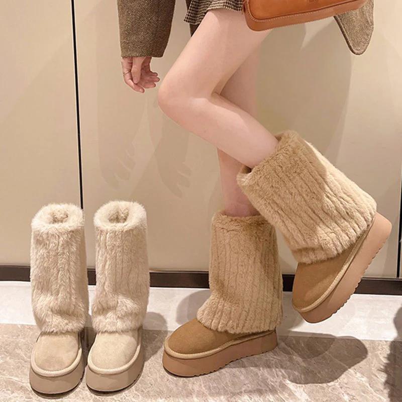 Women's SnugLift Mid Boots - Thermal Platform Snow Boots with Faux Fur