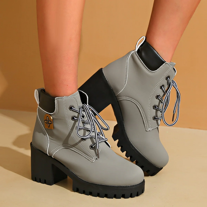 Women's Cowhide Metropolitan Combat Boot - Waterproof Block Heel Ankle Boots with Extended Sizes & Commuter-Ready Traction