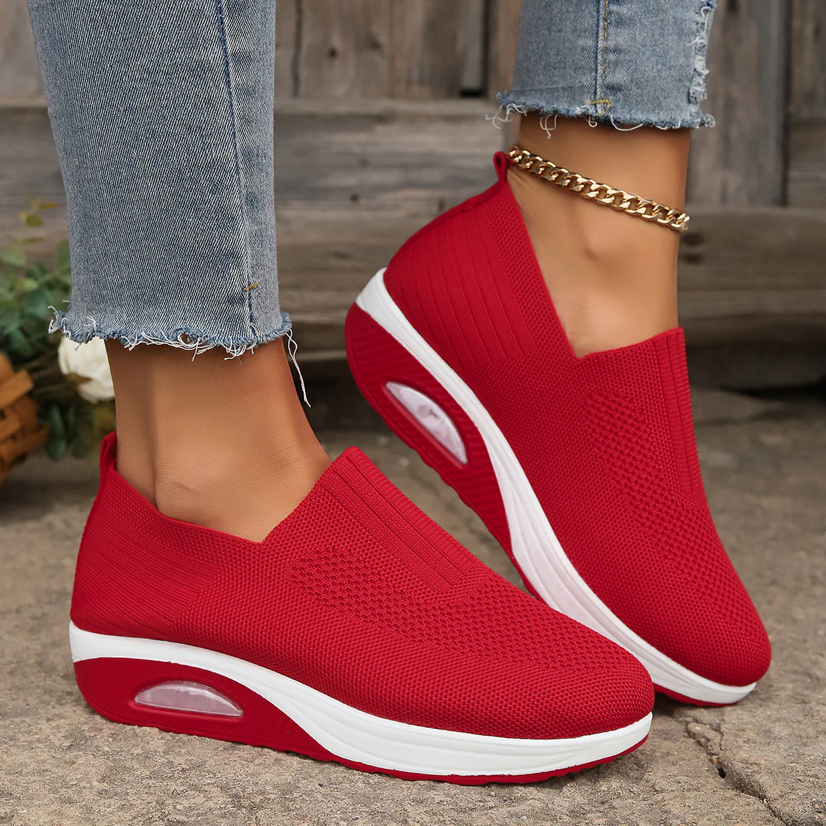 Women's Plus Size Low-Top Knit Wedge Sneakers - Breathable Round-Toe Height-Increasing Casual Shoes for Spring/Summer