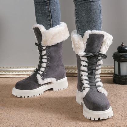 Winter New Women's Velvet Mid-Tube Cotton Boots with Thickened Lining and Height-Enhancing Design