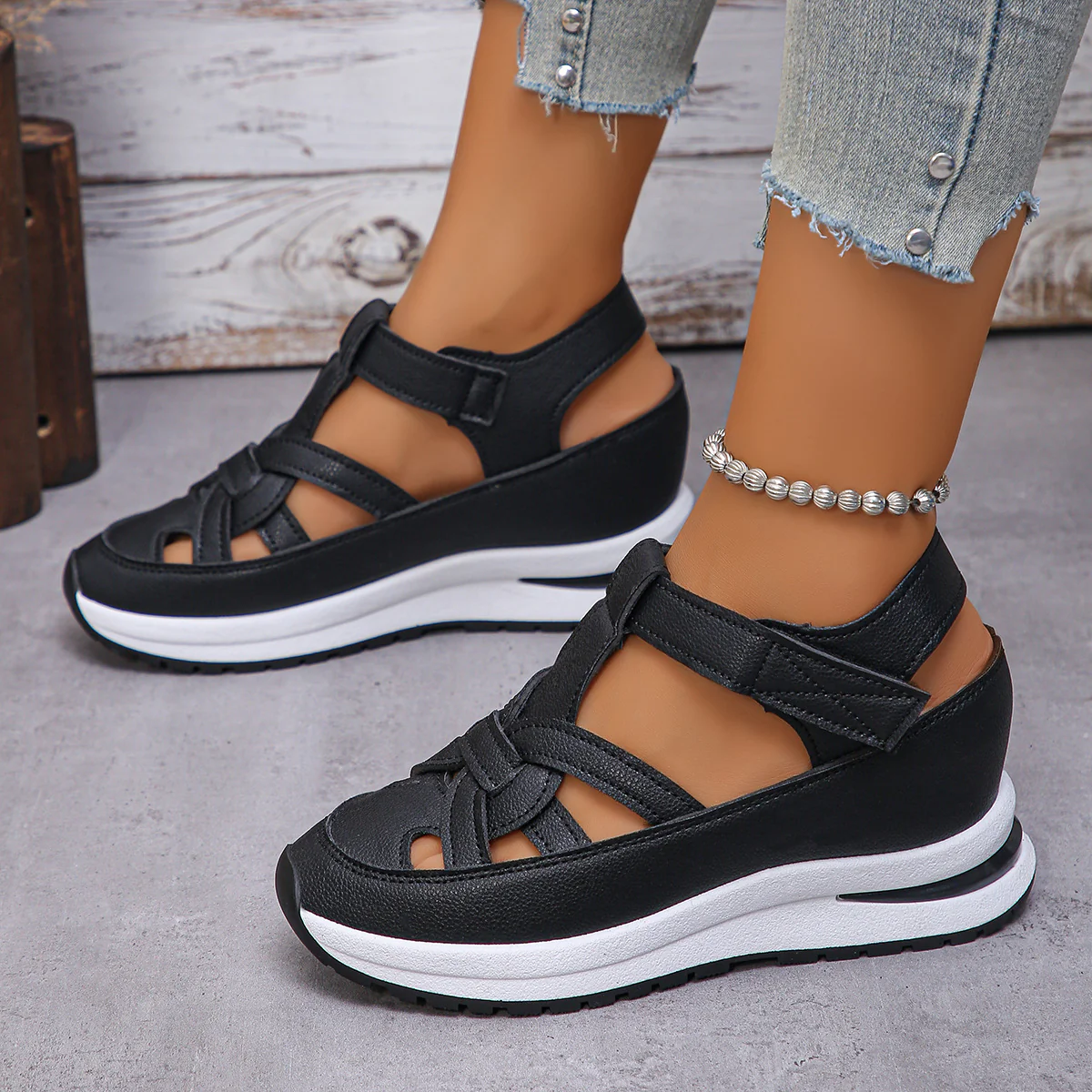 Women's Plus Size Comfort Chunky Gladiator Sandals - Wide Fit Adjustable Roman Style with Airflow Holes