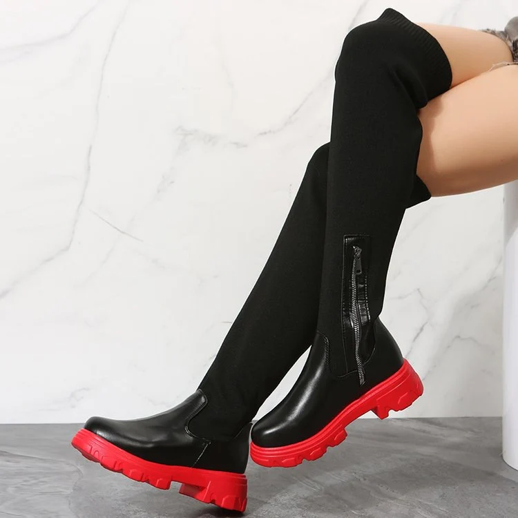Women's Downtown Stretch Over-The-Knee Boots - Knit & PU Platform Boots