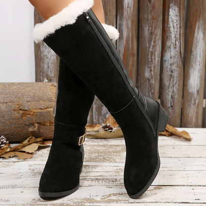 Women's PatchKiss Long Boots - Fleece-Lined Patchwork Snow Boots with Fur Cuff