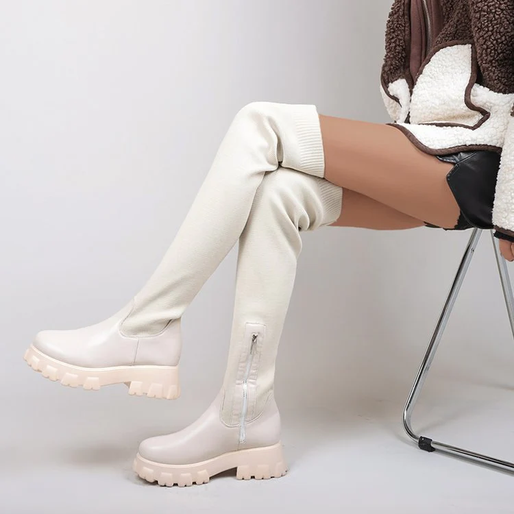 Women's Downtown Stretch Over-The-Knee Boots - Knit & PU Platform Boots