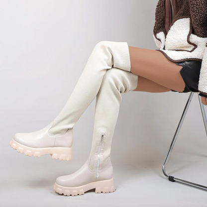 Women's Downtown Stretch Over-The-Knee Boots - Knit & PU Platform Boots