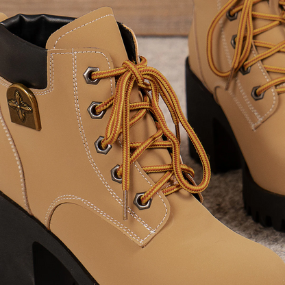 Women's Cowhide Metropolitan Combat Boot - Waterproof Block Heel Ankle Boots with Extended Sizes & Commuter-Ready Traction
