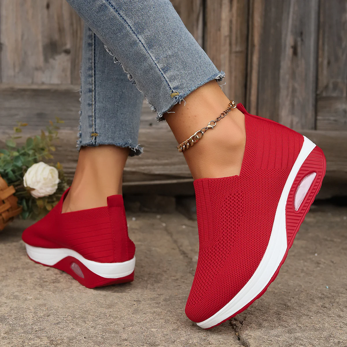 Women's Plus Size Low-Top Knit Wedge Sneakers - Breathable Round-Toe Height-Increasing Casual Shoes for Spring/Summer