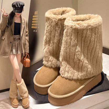 Women's SnugLift Mid Boots - Thermal Platform Snow Boots with Faux Fur