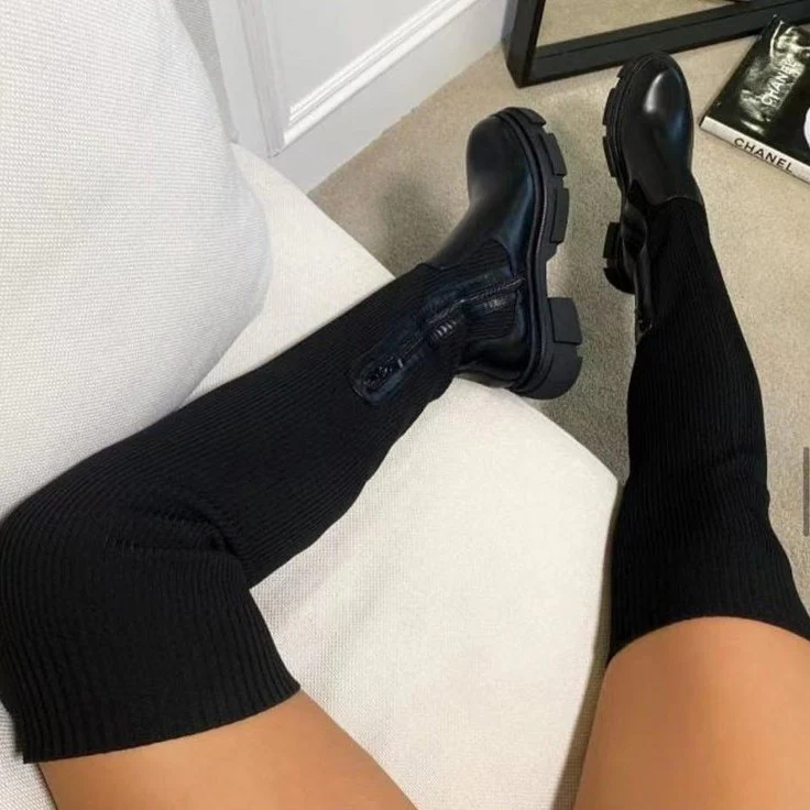 Women's Downtown Stretch Over-The-Knee Boots - Knit & PU Platform Boots