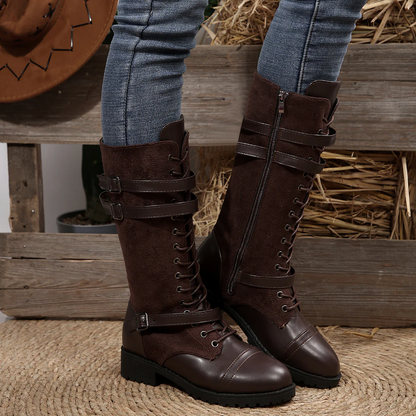 Women's Rogue Riding Boots - PU & Denim Lace-Up Combat Boots