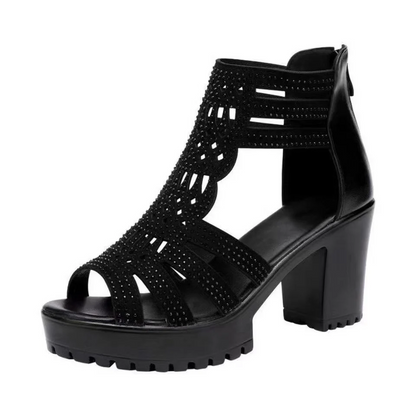 Women’s Alviera Peep-Toe Platform Block Heel Sandals – Soft Sole Roman Style Versatile Chic Sandals