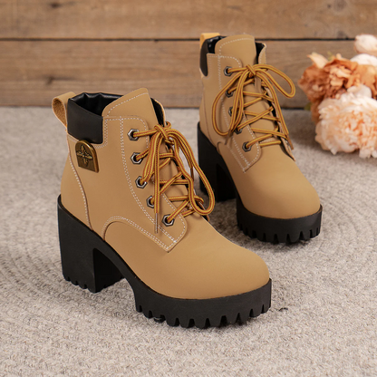 Women's Cowhide Metropolitan Combat Boot - Waterproof Block Heel Ankle Boots with Extended Sizes & Commuter-Ready Traction