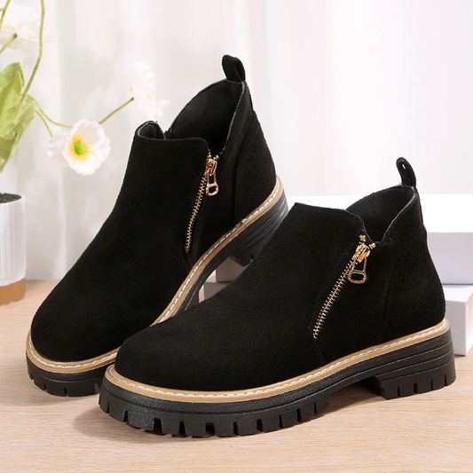 Women's Metro Chelsea Boots - Side-Zip Suede Ankle Boots with Chunky Heel