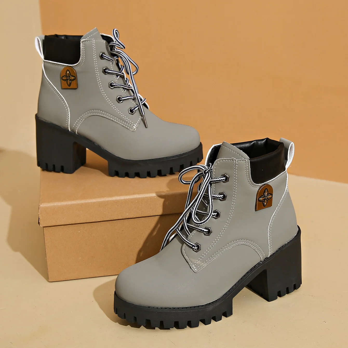 Women's Cowhide Metropolitan Combat Boot - Waterproof Block Heel Ankle Boots with Extended Sizes & Commuter-Ready Traction